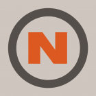 Nanoc logo: a bold red 'N' character centered within a dark grey circle, on a grey background.